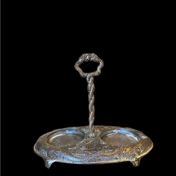 Rare Antique silver salt & pepper caddy dragons around the base made in Japan - Picture 1 of 7